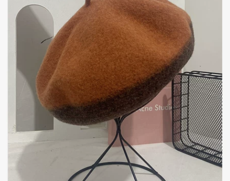 【风霜尽】潮流拼色帽顶女士贝雷帽秋冬羊毛保...