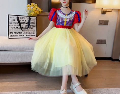 女小童白雪公主裙夏季冰雪奇缘连衣裙儿 童蓬...