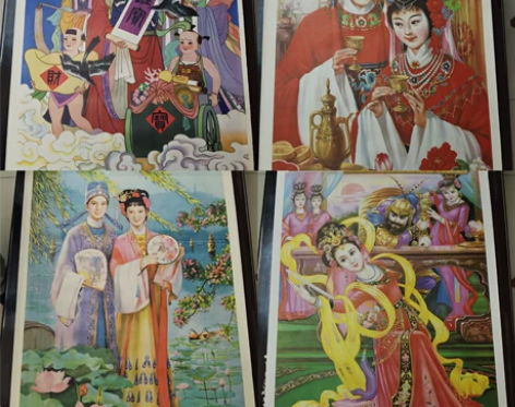 80年代一版一印年画4副。招财图，凤求凰，...