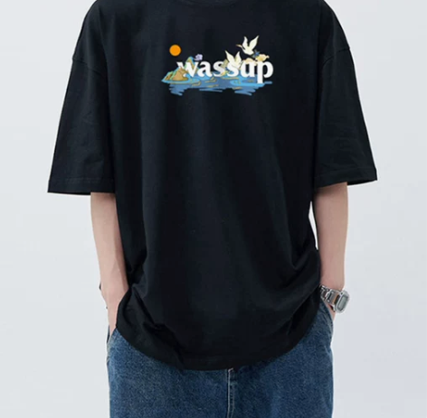 WASSUP美式纯棉短袖印花上衣男女装学生...