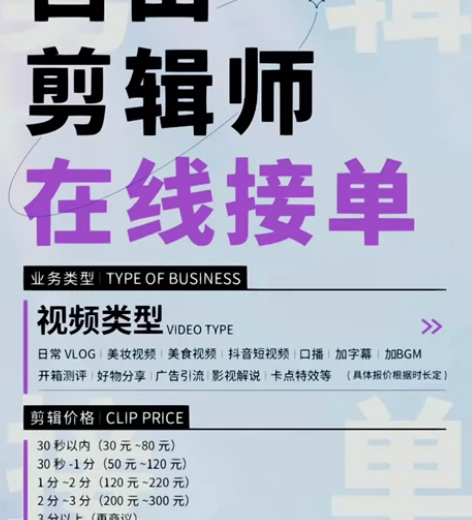 视频剪辑接单代剪 剪辑内容：日常vlog、...