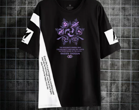 原神雷电将军 万叶短袖t恤印花半袖大码潮流...