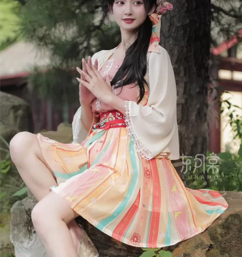东月棠小橙汁宋制汉元素汉服短裙女春夏套装日...