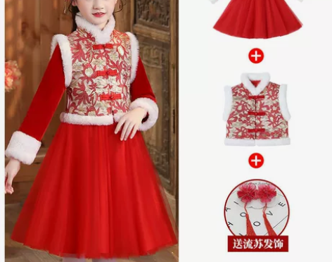 叮当猫汉服冬装女童拜年服女宝宝儿童新年衣服...