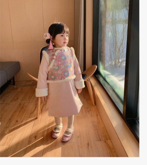 奶油kids女童汉服新款秋冬加厚儿童过年装...