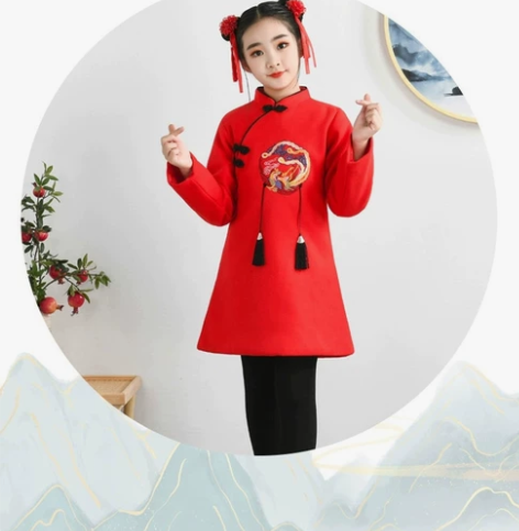 儿童过年喜庆拜年衣服女童汉服唐装宝宝中国风...