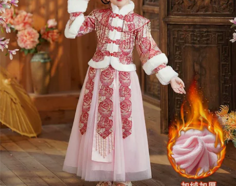 女童冬款汉服拜年服儿童裙子拜年服冬季加绒加...