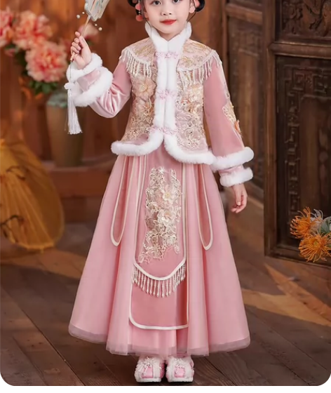 儿童汉服女童秋冬古装儿童拜年服中国风唐装套...