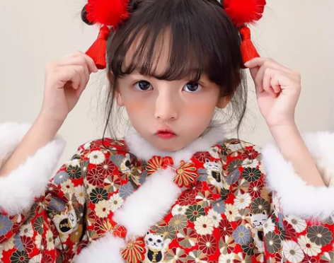 可出！全新 中国风新年红色女儿童发夹毛球流...