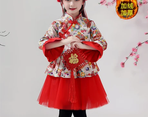 汉服女童冬装加绒加厚儿童唐装中国风旗袍公主...