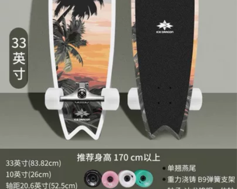 冰龙陆地冲浪板滑板初学者专业板女生slid...