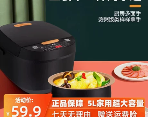 先科电饭煲5L大容量家用多功能快煮式全自