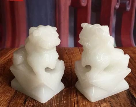 汉白玉石玉雕狮子一对镇宅招运家居摆件 全新...
