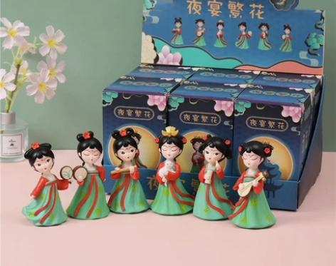 唐仕女夜宴繁花盲盒可爱工艺品家居摆件手办玩...