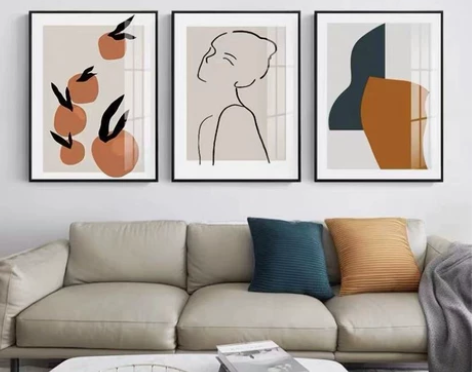 客厅装饰画北欧风格背景墙壁画抽象派三联画现...