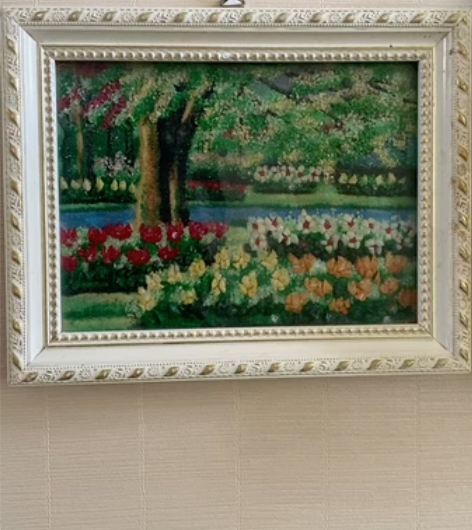 缅甸宝石画，用碎宝石和彩砂拼接镶嵌做成的，...