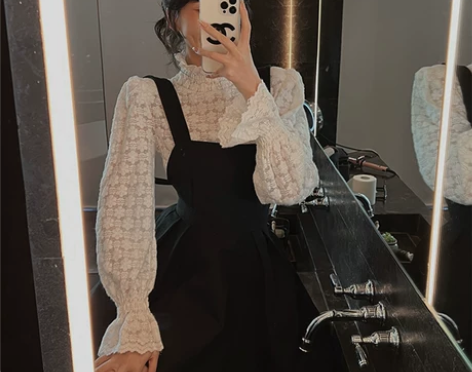 IN MIMIFACE 黑色连衣裙两件套冬...