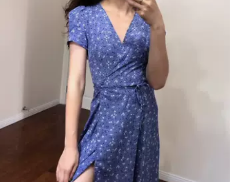 温柔浪漫法式风情~薰衣草紫色裹身裙 碎花泰...