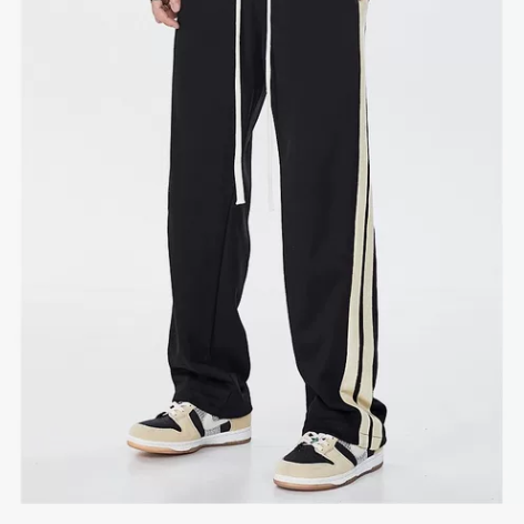 潮街区原创国潮双杠条纹休闲运动裤男潮流宽松...