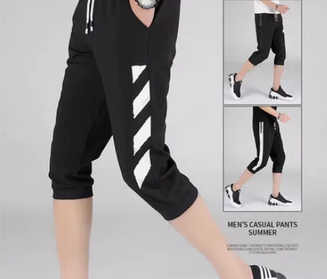 男士运动休闲裤 潮流修身 七分裤 弹力针织...