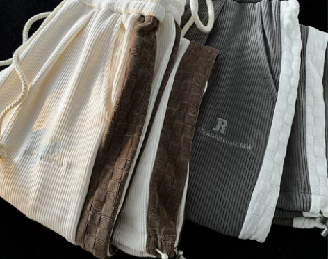 Neresum美式复古侧边棋盘格直筒裤子女...