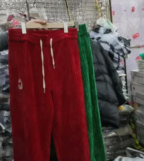 新款欧货绿色灯芯绒卫裤女秋冬季宽松显瘦百搭...