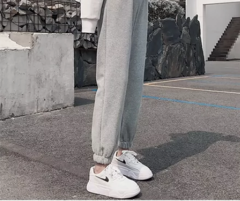 2023冬季加绒灰色运动裤女宽松束脚哈伦裤...