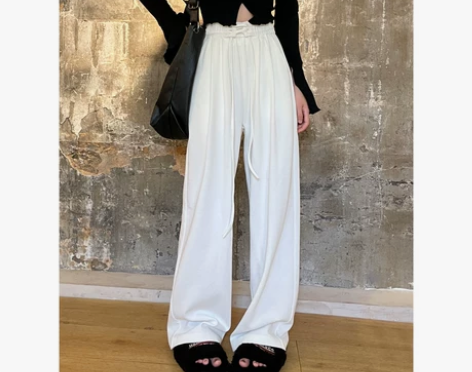 【上新价】灰白色阔腿运动裤子女春秋冬新款绑...