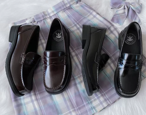 栗原熊 小方熊现货 圆方头jk制服鞋高跟/...