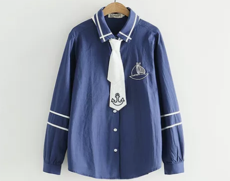 【出/换】船锚领带长袖衬衫 m码  藏青色...