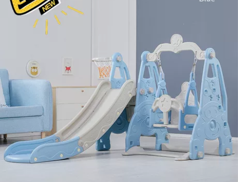 全新马卡蓝滑梯秋千篮球框三合一组合套，送篮...