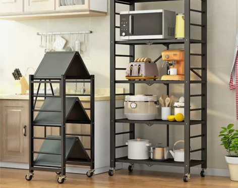 【特价包邮】免安装落地折叠置物架新款厨房收...