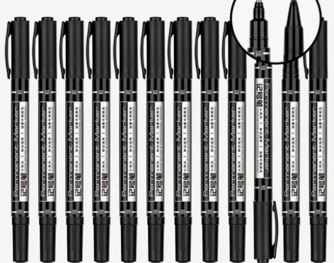 得力记号笔黑色油性细杆双头勾线笔美术用高光...