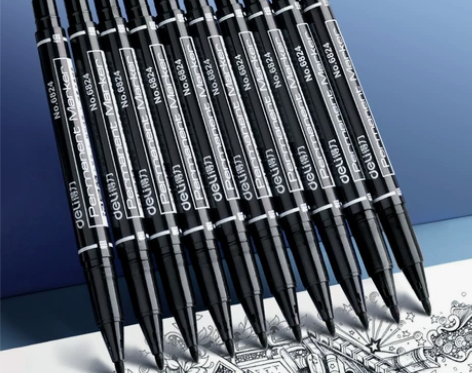 全新Deli得力双头记号笔勾线笔 黑色美术...