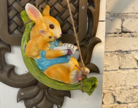 庭院小兔子摆件花园装饰品秋千兔子卡通母子兔...