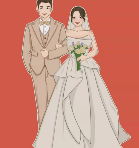 婚礼/结婚双人插画 可画背景+排版￥60