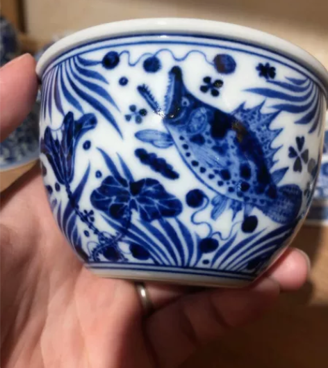 景德镇【昱锋柴窑】柴窑仿明鱼藻纹缸杯 商品...