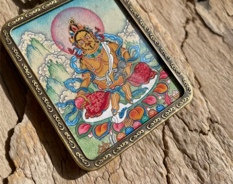 噶玛嘎孜风黄财神小唐卡纯手绘一物一图黄财神...