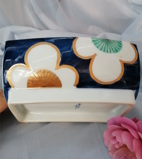 日本vintage和风异型果子钵 青花手绘...