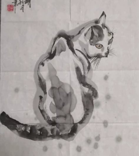 纯手绘水墨国画《咪咪萌》 作者：卜登云 尺...