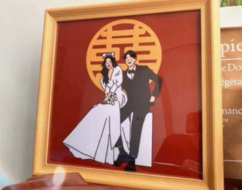 手绘简约 送朋友礼物定制卡通婚纱照结婚创意...