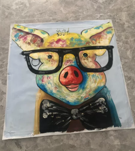 轻奢极简风格原创手工生肖猪油画，无框，低价...