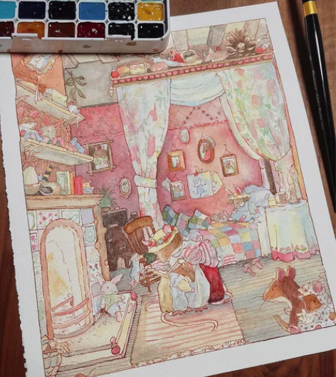 《野蔷薇村的故事》水彩手绘 手绘非打印稿子...