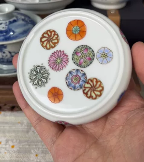 珐琅彩皮球花盖置！全手工手绘！完美品相！孤...