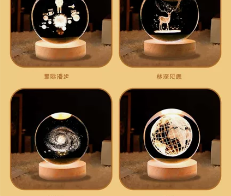 创意发光水晶球小夜灯 大号底座80mm  ...