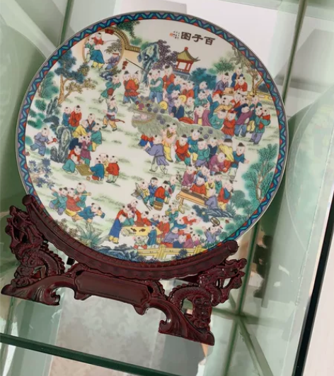 『低价转让』便宜出售粉彩百子图装饰盘子摆件...