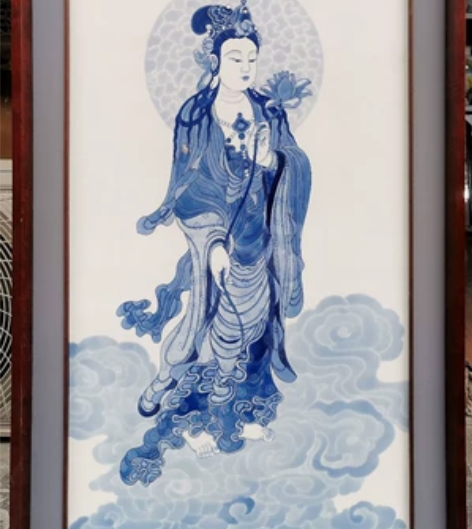 景德镇手绘青花观音菩萨瓷板画 感兴趣的话点...