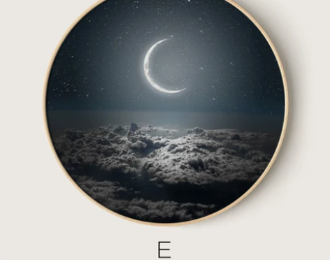 月球 圆形装饰画现代简约实木挂画北欧ins...
