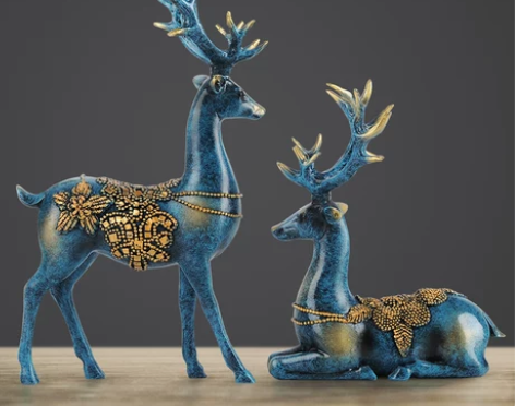 客厅装饰品摆件家居工艺品情侣梅花鹿小摆设雕...