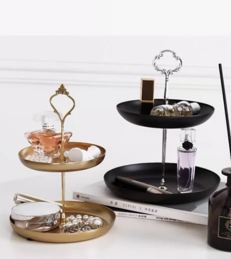 金色双层收纳盘北欧首饰架家居玄关钥匙化妆品...